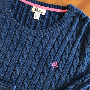 Lilly Pulitzer Navy Cable Knit Sweater w/Palm Logo